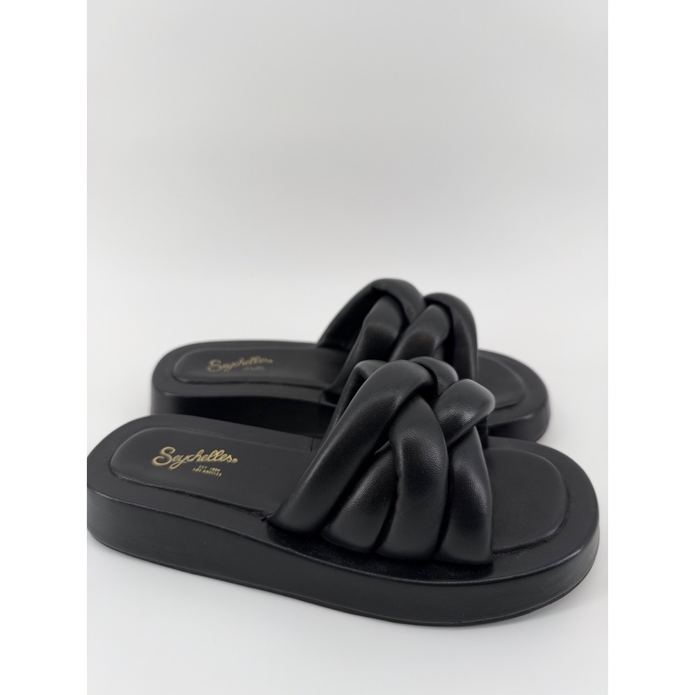 Seychelles Puffy Braided Slide Platform Sandals Black Shoes Women 7.5 Minimalist